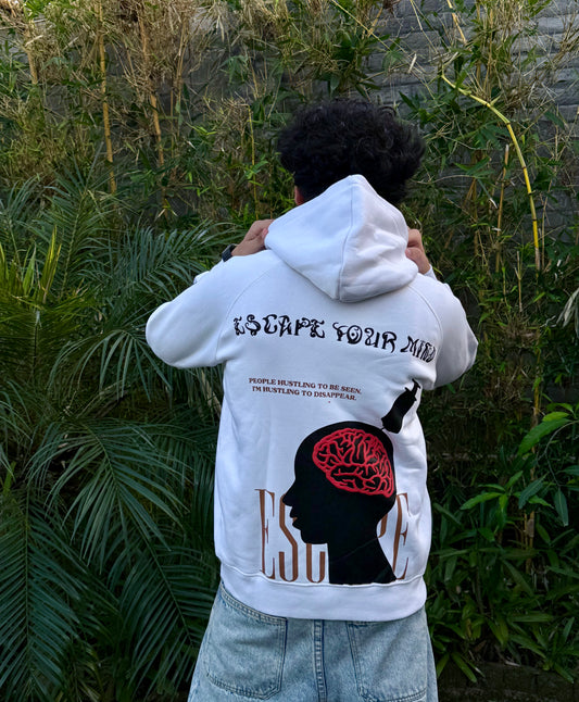 Escape Your Mind -white Unisex Hoodie